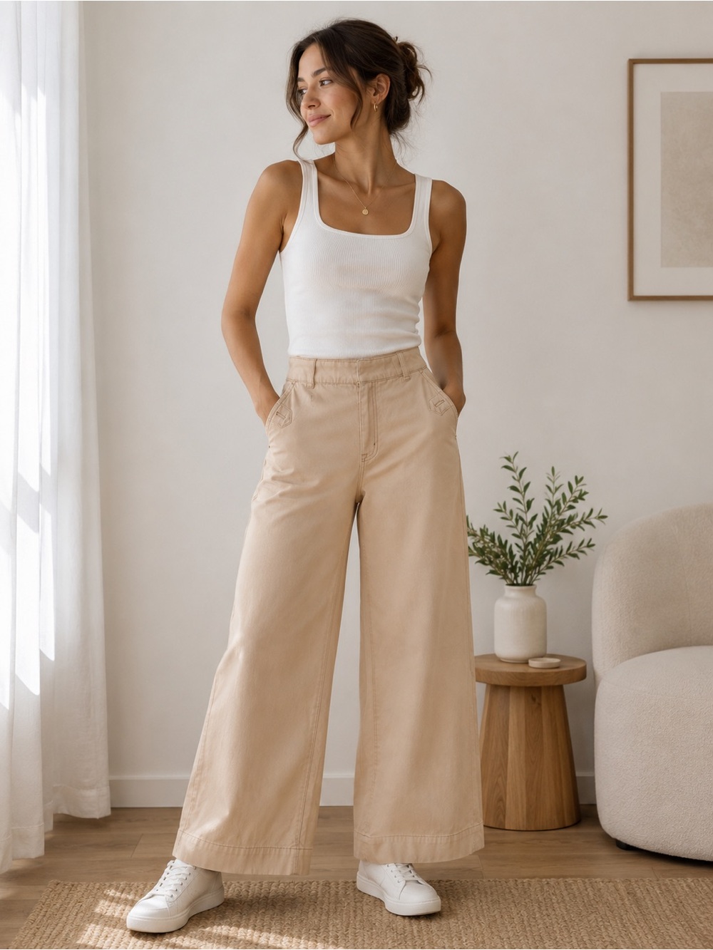 SPANX Blush Wide Leg Crop Pants Large | Pull On Trouser